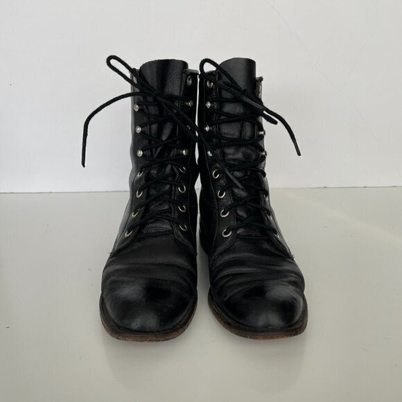 Justin 506 Lace Up Leather Mid-Calf Casual Round Toe Western Boots Black 4 - Picture 3 of 7